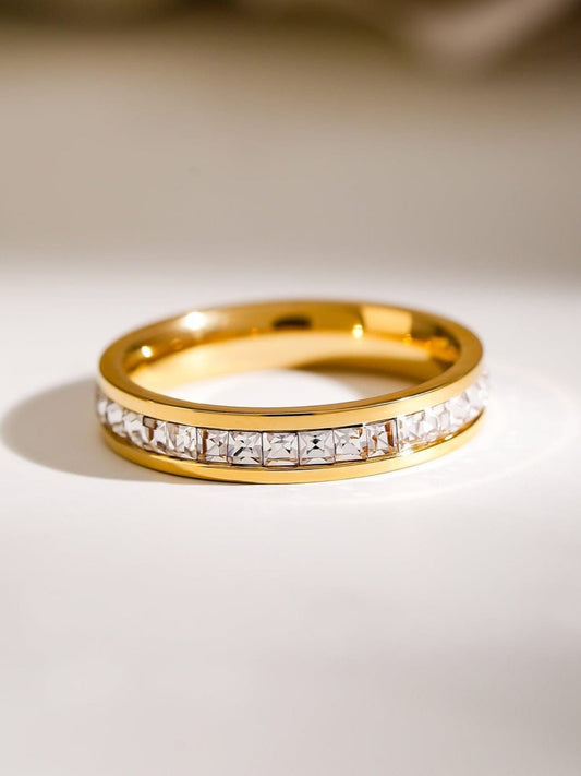 18K Gold Plated 316L Full Stone Thin Band Ring QROSH