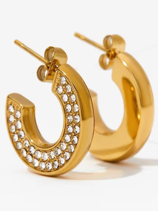 18K Gold Plated Dainty Solitaire Studded Semi Hoop QROSH