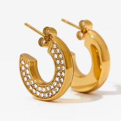 18K Gold Plated Dainty Solitaire Studded Semi Hoop