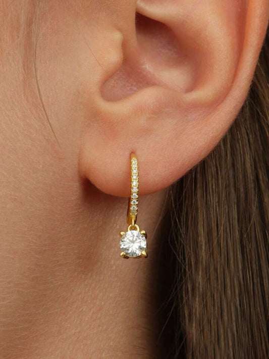 18K Gold Plated Dainty Solitaire Hoop Huggies QROSH