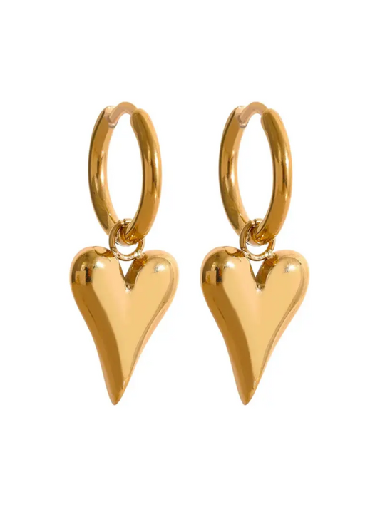 Dainty Heart Drop Earrings in 18K Gold QROSH