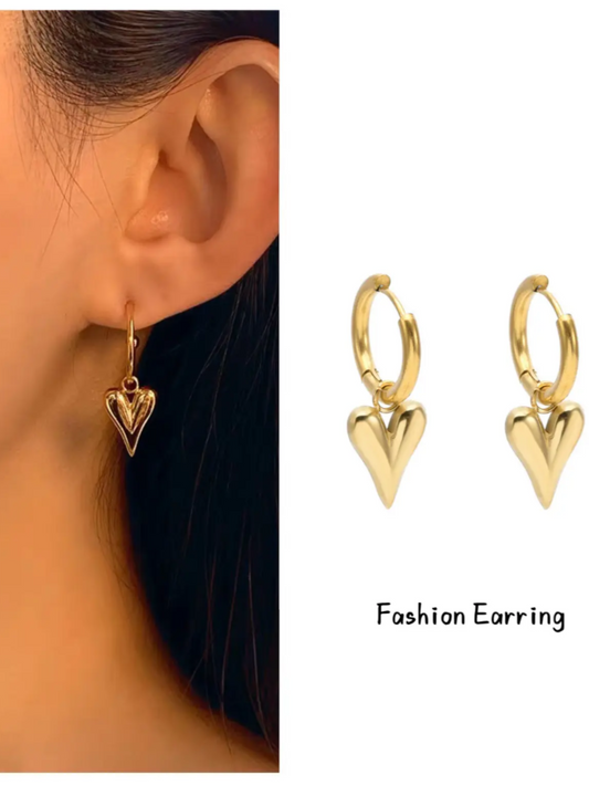 Dainty Heart Drop Earrings in 18K Gold QROSH