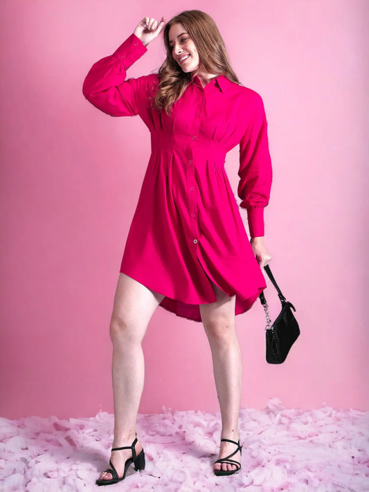 Korean Pleated Shirt Dress QROSH