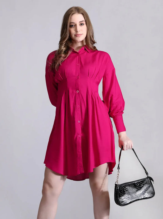 Korean Pleated Shirt Dress QROSH