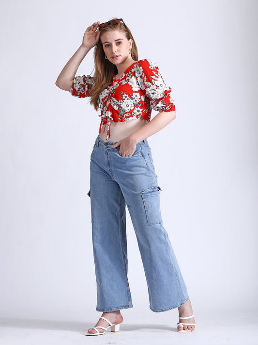 Flora red crop top QROSH
