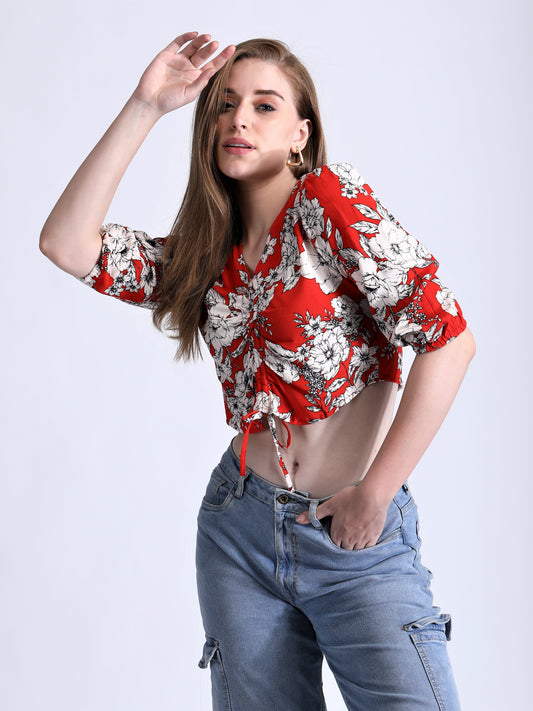 Flora red crop top QROSH