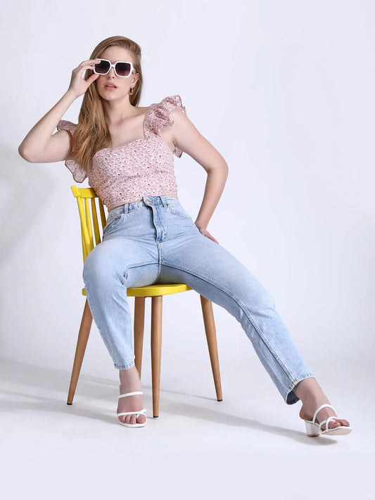 Floral Crop Top Pink and Black My Store