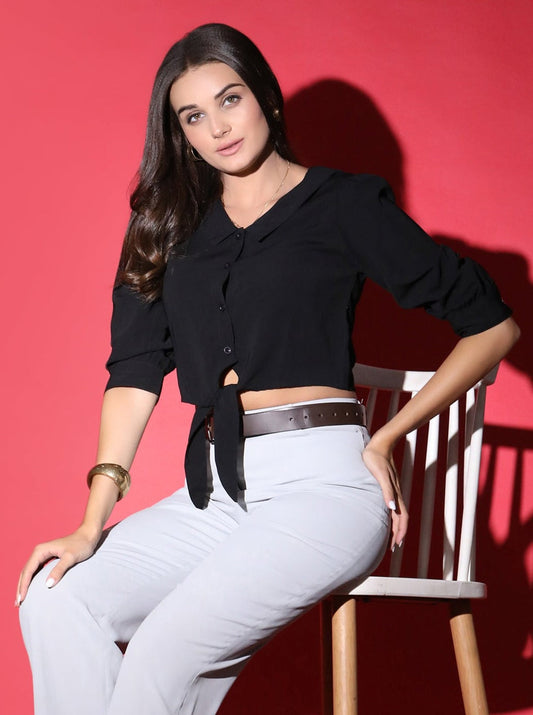 Black Formal Korean Crop Shirt QROSH