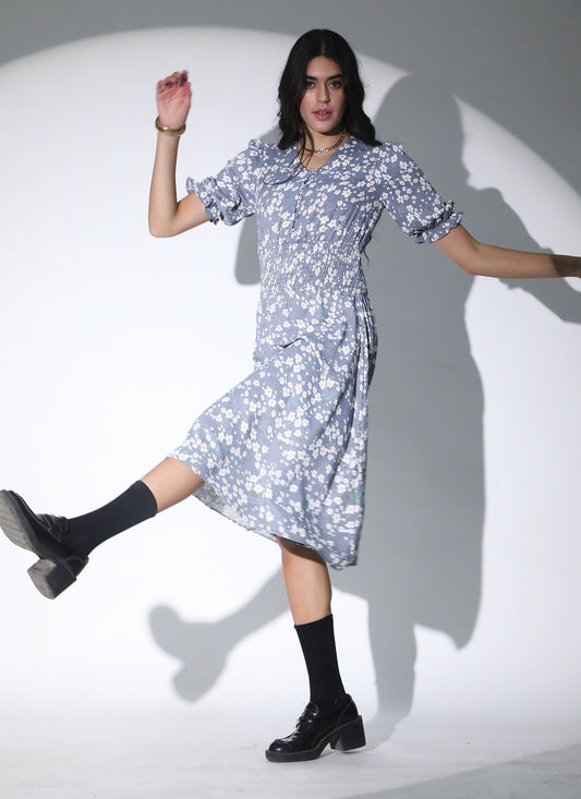 Floral Midi Dress for Women QROSH