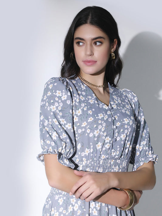 Floral Midi Dress for Women QROSH