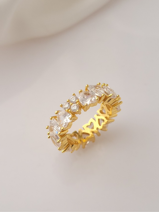 18K Gold Plated Dainty Heart Band Ring QROSH