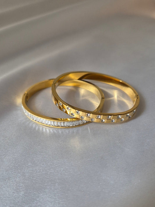 18K Gold-Plated Crystal Bangles – Elegant Designer Bracelets for Women QROSH