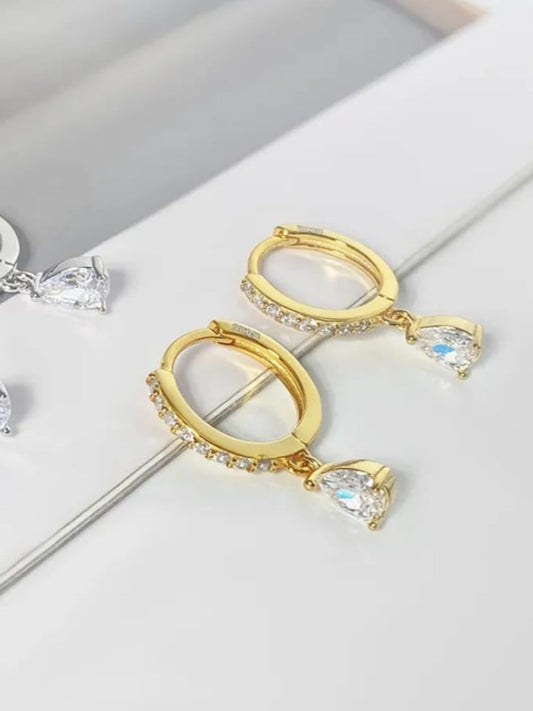 18K Gold Plated Dainty Solitaire Drop Huggies QROSH