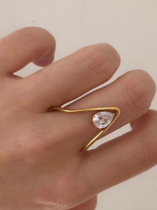 18K Gold Plated V Stone Rings QROSH