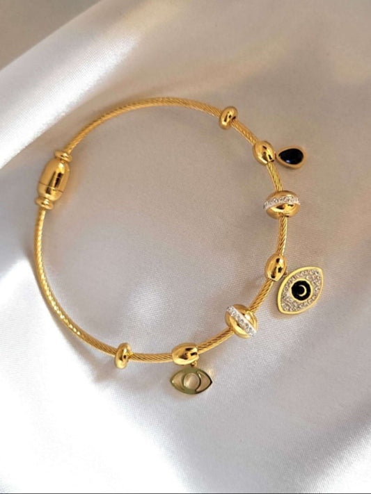 18K Gold Plated Evil-Eye Bangle QROSH