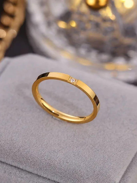18K Gold Plated Single Stone Band Ring QROSH