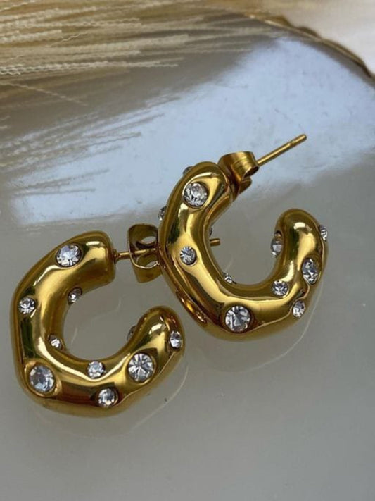 18K Gold Plated Stone Studded Half Hoop Studs QROSH