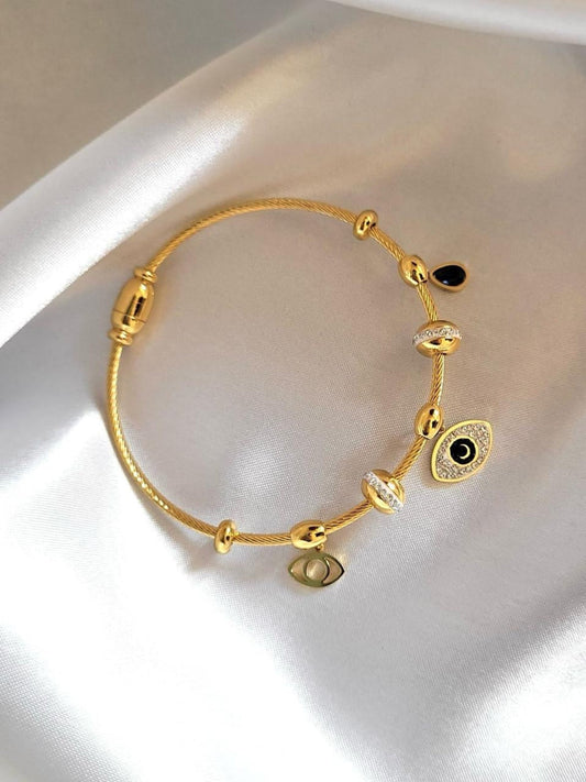 18K Gold Plated Evil-Eye Bangle QROSH