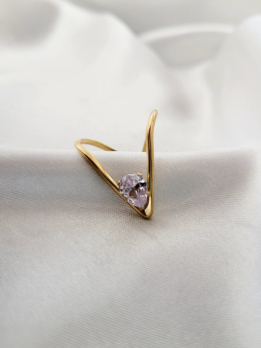 18K Gold Plated V Stone Rings QROSH