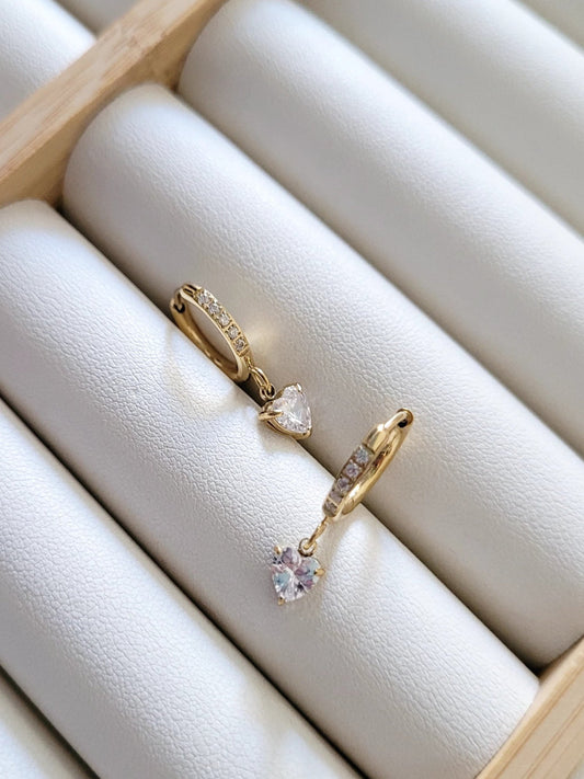 Romantic 18K Gold Plated Heart Solitaire Hoop Earrings QROSH