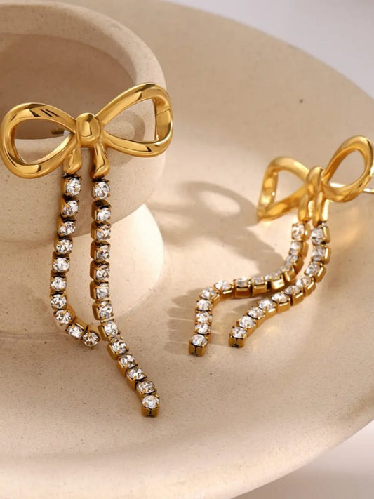 18K Gold Plated Dainty Bow Earrings QROSH