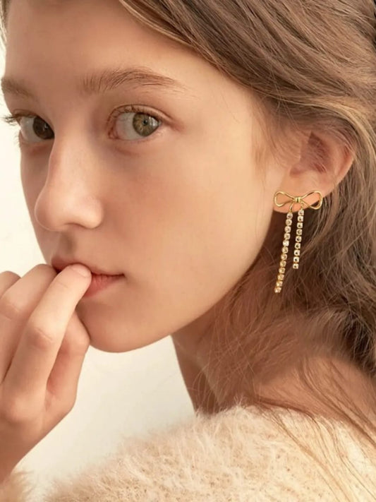 18K Gold Plated Dainty Bow Earrings QROSH