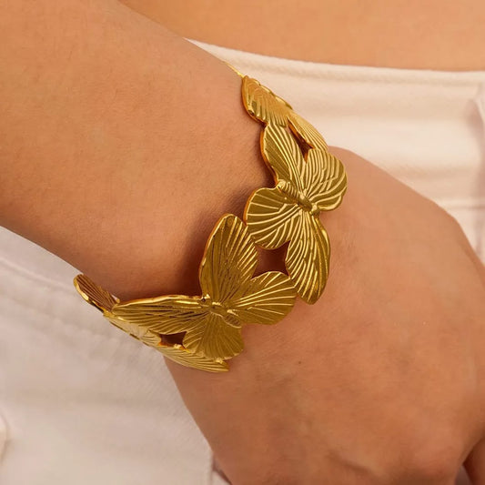 18K Gold Plated Butterfly Cuff Bangle QROSH