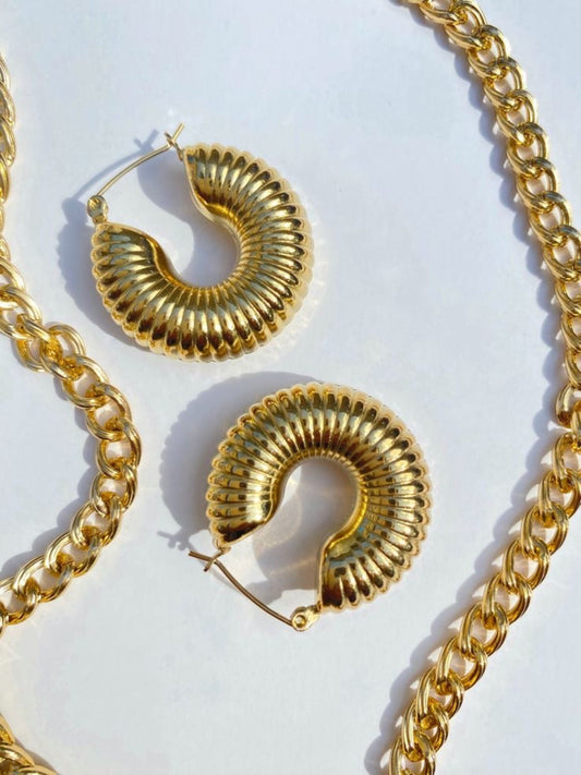 18K Gold Plated Chunky Boho Spiral Hoops QROSH