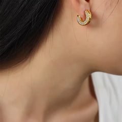 18K Gold Plated Dainty Solitaire Studded Semi Hoop