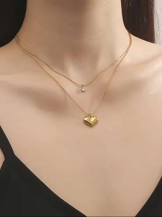 18K Gold-Plated Double Layered Heart Pendant QROSH