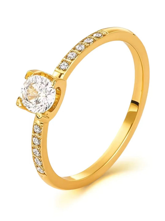18K Gold Plated Solitaire Stone Studded Band Ring QROSH