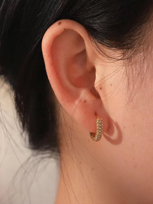 18K Gold Plated Golden Stone Studded Hoops QROSH