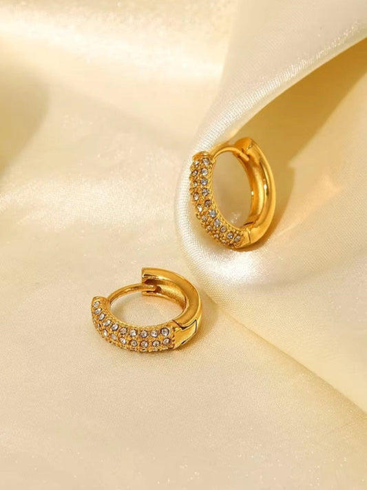 18K Gold Plated Golden Stone Studded Hoops QROSH