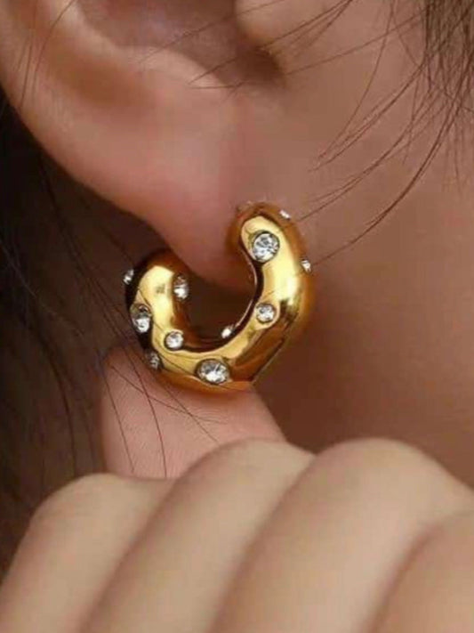 18K Gold Plated Stone Studded Half Hoop Studs QROSH