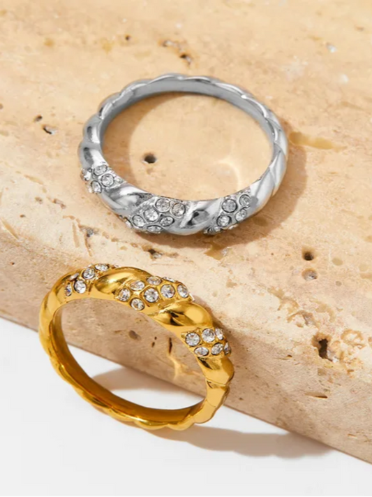 18K Gold Plated 316L Full Stone Donut Ring QROSH