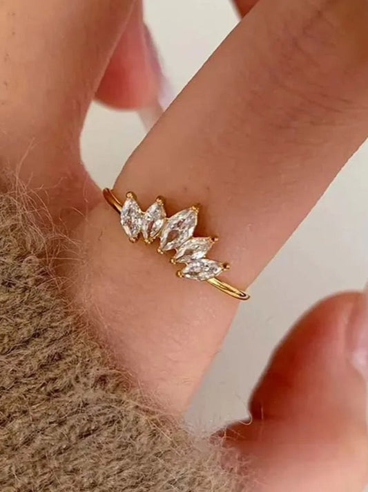 18K Gold Plated Dainty Adjustable Crown Ring QROSH