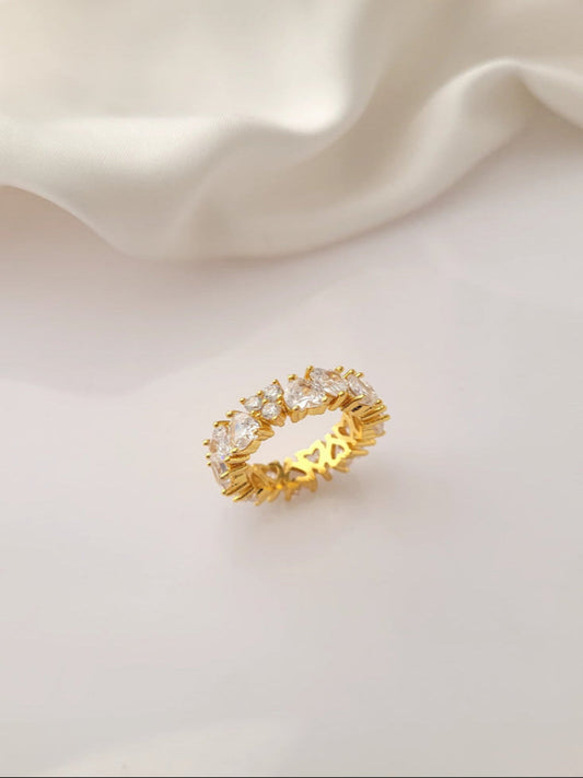 18K Gold Plated Dainty Heart Band Ring QROSH