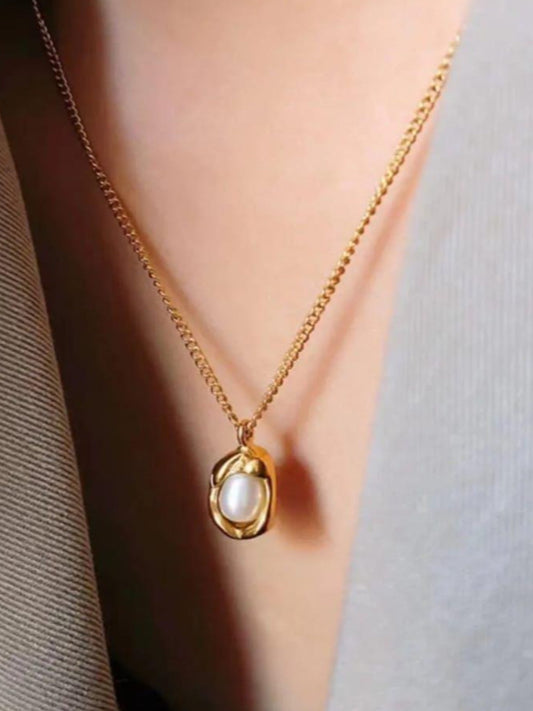 18K Gold-Plated Pearl Pendant Necklace QROSH