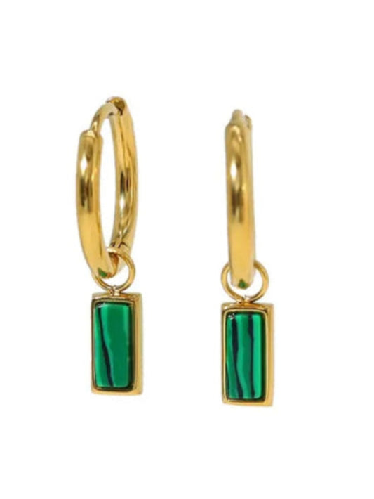 18k Gold plated hoop earrings with gemstone drops - QROSH
