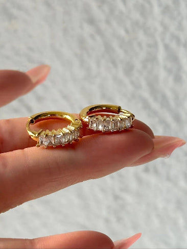 18K Gold Plated Stone Studded Hoops QROSH