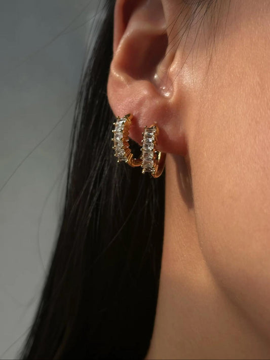 18K Gold Plated Stone Studded Hoops QROSH