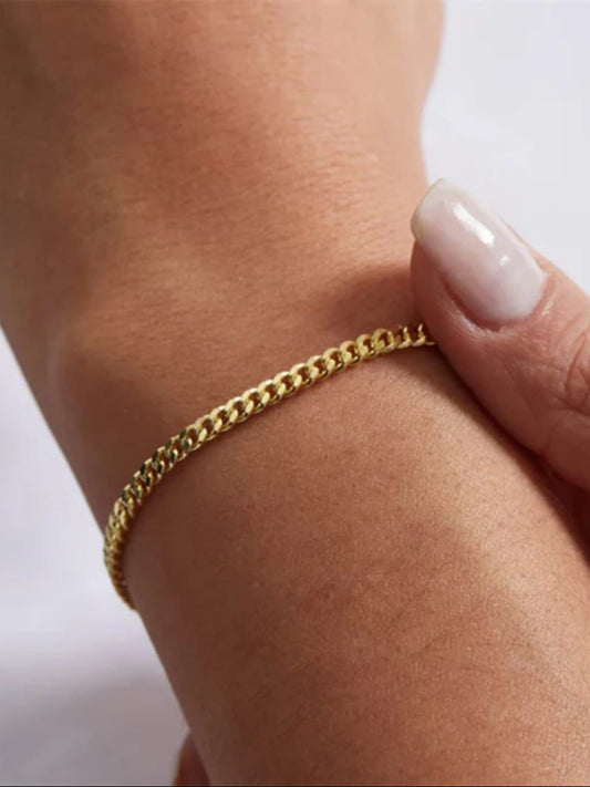 18K Gold-Plated Cuban Link Bracelet – Stylish Unisex Chain for Men & Women QROSH