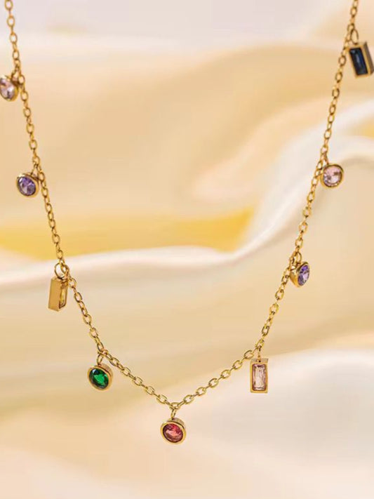 Colorful Gemstone Charm Necklace – 18K Gold-Plated QROSH