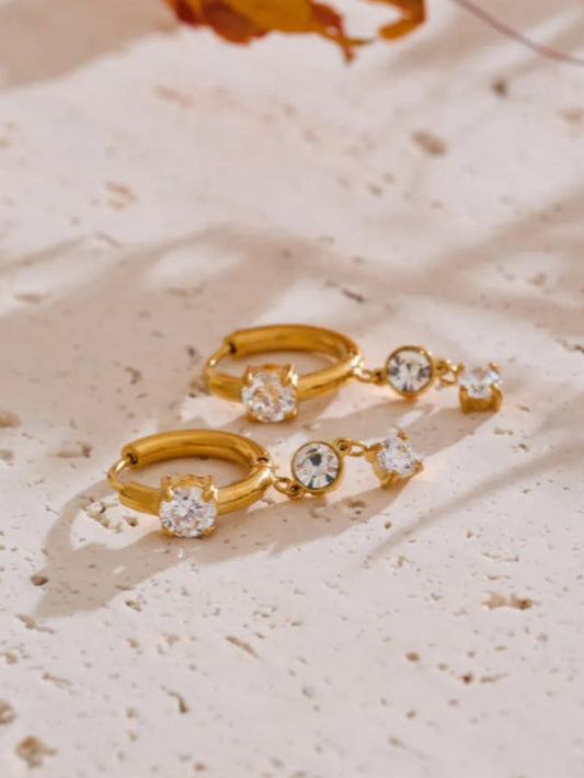 Gold Hoop Earrings with Dangling Crystals QROSH