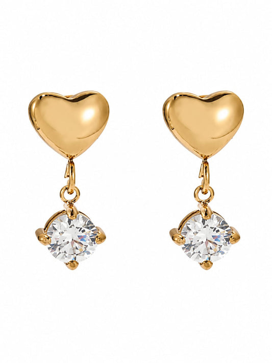 18K Gold Plated Heart Drop Earrings QROSH