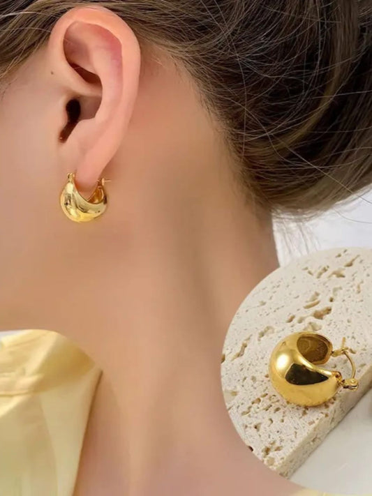 18K Gold Plated Dainty Semi-Cup Hoops QROSH