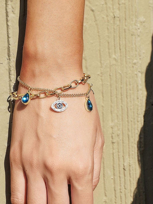 18K Gold Plated Evil Eye Double Layered Bracelet QROSH