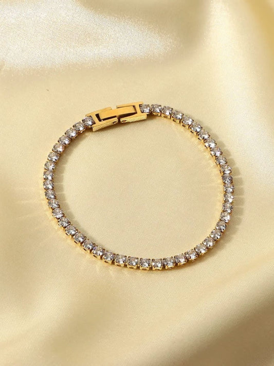 18K Gold Plated Dainty Tennis Bracelet QROSH