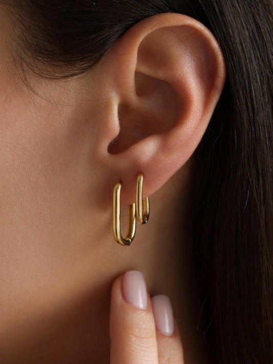 18K Gold Plated Minimal Rectangular Hoops QROSH