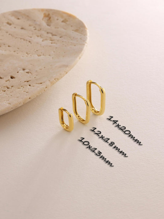 18K Gold Plated Minimal Rectangular Hoops QROSH